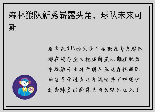 森林狼队新秀崭露头角，球队未来可期