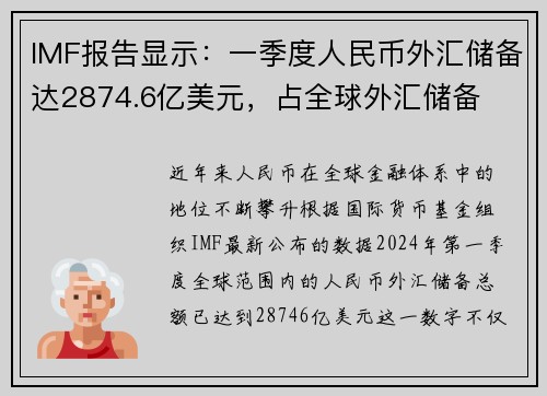 IMF报告显示：一季度人民币外汇储备达2874.6亿美元，占全球外汇储备