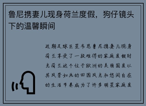 鲁尼携妻儿现身荷兰度假，狗仔镜头下的温馨瞬间